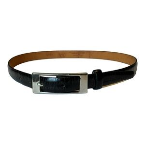 AL&C Another Line & Co. black crocodile embossed leather women’s belt | small